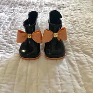 Navy/Rose Pink Toddler Rain Boots With Bow